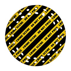 Warning Colors Yellow And Black - Police No Entrance 2 Round Filigree Ornament (two Sides) by DinzDas