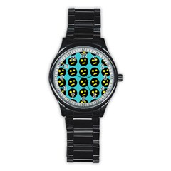 005 - Ugly Smiley With Horror Face - Scary Smiley Stainless Steel Round Watch by DinzDas