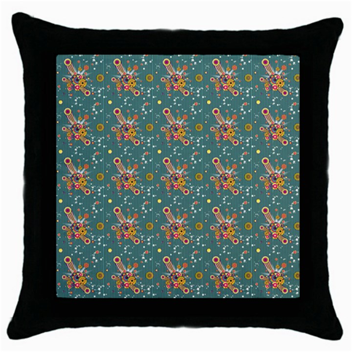 006 - Funky Oldschool 70s Wallpaper - Exploding Circles Throw Pillow Case (Black)