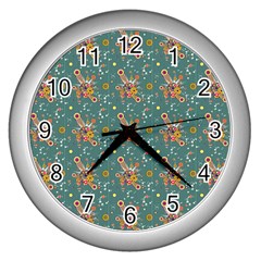 006 - Funky Oldschool 70s Wallpaper - Exploding Circles Wall Clock (silver) by DinzDas