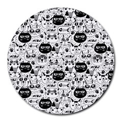 Cute Cat Faces Pattern Round Mousepads by TastefulDesigns