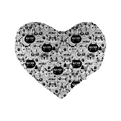 Cute Cat Faces Pattern Standard 16  Premium Flano Heart Shape Cushions by TastefulDesigns