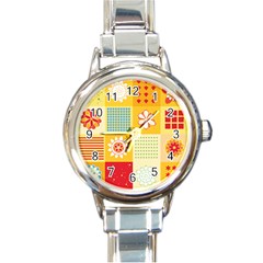 Abstract Flowers And Circle Round Italian Charm Watch by DinzDas