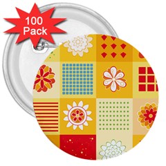 Abstract Flowers And Circle 3  Buttons (100 Pack)  by DinzDas
