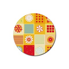 Abstract Flowers And Circle Rubber Round Coaster (4 Pack)  by DinzDas