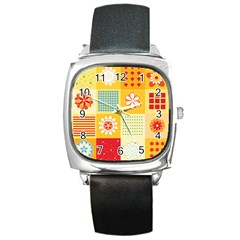 Abstract Flowers And Circle Square Metal Watch by DinzDas