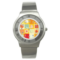 Abstract Flowers And Circle Stainless Steel Watch by DinzDas