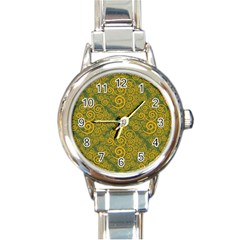 Abstract Flowers And Circle Round Italian Charm Watch by DinzDas