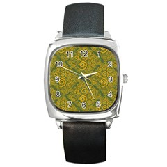 Abstract Flowers And Circle Square Metal Watch by DinzDas