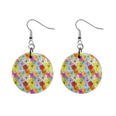 Abstract Flowers And Circle Mini Button Earrings by DinzDas
