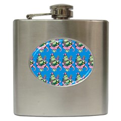 Monster And Cute Monsters Fight With Snake And Cyclops Hip Flask (6 Oz) by DinzDas