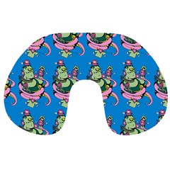 Monster And Cute Monsters Fight With Snake And Cyclops Travel Neck Pillow by DinzDas