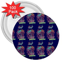 Jaw Dropping Horror Hippie Skull 3  Buttons (100 Pack)  by DinzDas