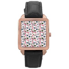 Adorable Seamless Cat Head Pattern01 Rose Gold Leather Watch  by TastefulDesigns