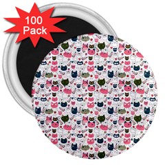 Adorable Seamless Cat Head Pattern01 3  Magnets (100 Pack)