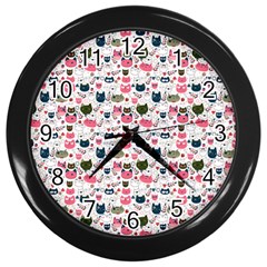 Adorable Seamless Cat Head Pattern01 Wall Clock (black)