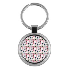 Adorable Seamless Cat Head Pattern01 Key Chain (round)
