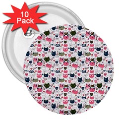 Adorable Seamless Cat Head Pattern01 3  Buttons (10 Pack) 