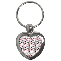 Adorable Seamless Cat Head Pattern01 Key Chain (heart)