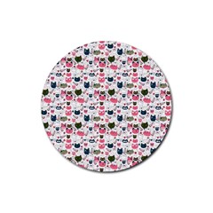 Adorable Seamless Cat Head Pattern01 Rubber Coaster (round) 