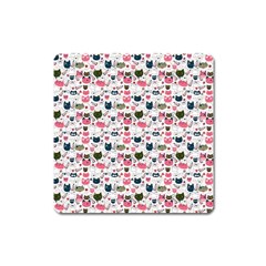 Adorable Seamless Cat Head Pattern01 Square Magnet