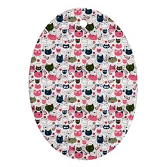 Adorable Seamless Cat Head Pattern01 Oval Ornament (two Sides)