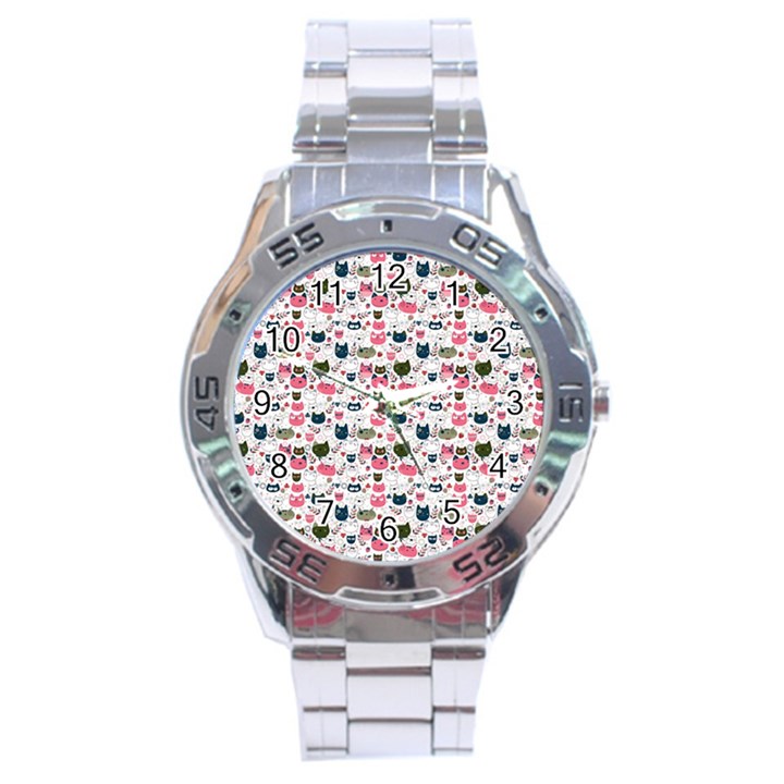 Adorable seamless cat head pattern01 Stainless Steel Analogue Watch