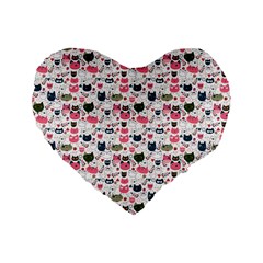 Adorable Seamless Cat Head Pattern01 Standard 16  Premium Flano Heart Shape Cushions by TastefulDesigns