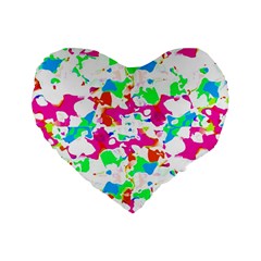 Bright Multicolored Abstract Print Standard 16  Premium Flano Heart Shape Cushions by dflcprintsclothing