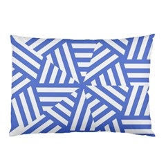 Geometric Blue And White Lines, Stripes Pattern Pillow Case by Casemiro