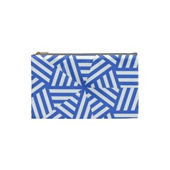 Geometric Blue And White Lines, Stripes Pattern Cosmetic Bag (small) by Casemiro