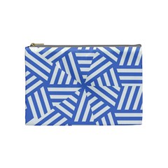 Geometric Blue And White Lines, Stripes Pattern Cosmetic Bag (medium) by Casemiro