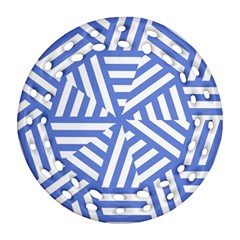 Geometric Blue And White Lines, Stripes Pattern Round Filigree Ornament (two Sides) by Casemiro