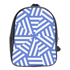 Geometric Blue And White Lines, Stripes Pattern School Bag (xl) by Casemiro