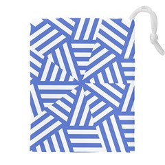 Geometric Blue And White Lines, Stripes Pattern Drawstring Pouch (5xl) by Casemiro