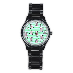 Cow Pattern Stainless Steel Round Watch