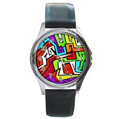 Graffitti Pattern Round Metal Watch