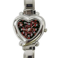 Red Dark Camo Abstract Print Heart Italian Charm Watch by dflcprintsclothing