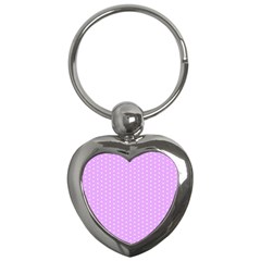 White Polka Dot Pastel Purple Background, Pink Color Vintage Dotted Pattern Key Chain (heart) by Casemiro