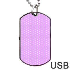White Polka Dot Pastel Purple Background, Pink Color Vintage Dotted Pattern Dog Tag Usb Flash (one Side) by Casemiro