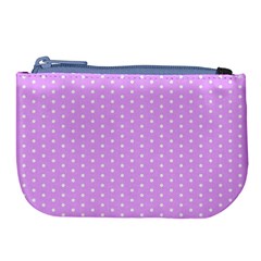 White Polka Dot Pastel Purple Background, Pink Color Vintage Dotted Pattern Large Coin Purse by Casemiro