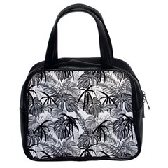 Black And White Leafs Pattern, Tropical Jungle, Nature Themed Classic Handbag (two Sides)