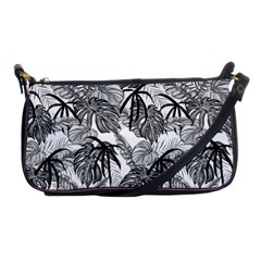 Black And White Leafs Pattern, Tropical Jungle, Nature Themed Shoulder Clutch Bag by Casemiro