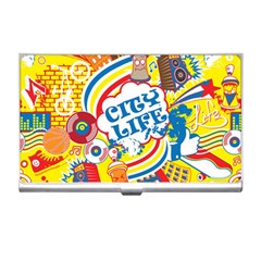 Colorful city life horizontal seamless pattern urban city Business Card Holder