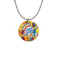 Colorful city life horizontal seamless pattern urban city 1  Button Necklace