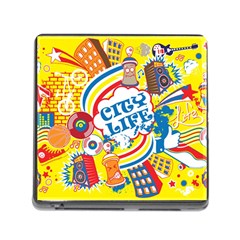 Colorful city life horizontal seamless pattern urban city Memory Card Reader (Square 5 Slot)