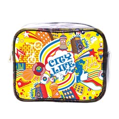 Colorful city life horizontal seamless pattern urban city Mini Toiletries Bag (One Side)