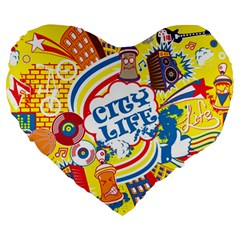 Colorful city life horizontal seamless pattern urban city Large 19  Premium Flano Heart Shape Cushions