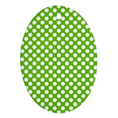 Pastel Green Lemon, White Polka Dots Pattern, Classic, Retro Style Ornament (oval) by Casemiro