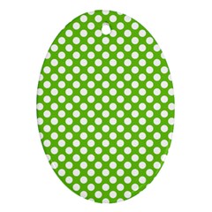 Pastel Green Lemon, White Polka Dots Pattern, Classic, Retro Style Oval Ornament (two Sides) by Casemiro